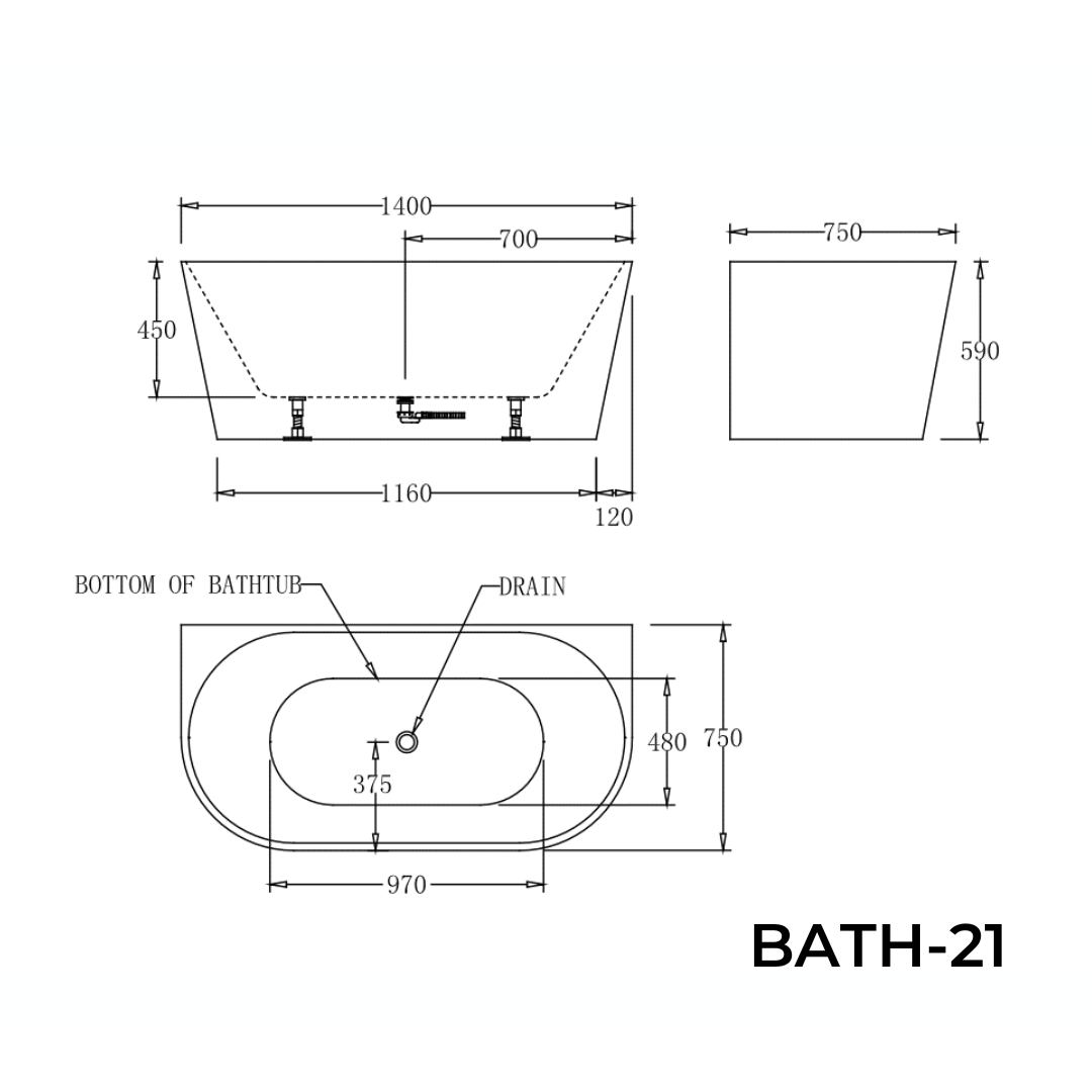 Round Back to Wall Bath