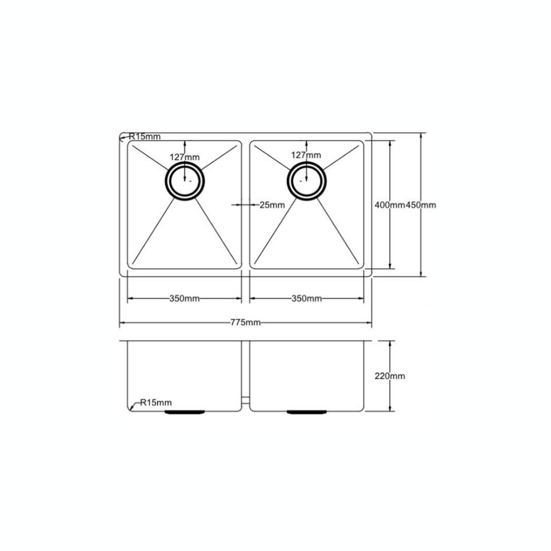 Stainless Steel Kitchen Sink - 775x450x220mm