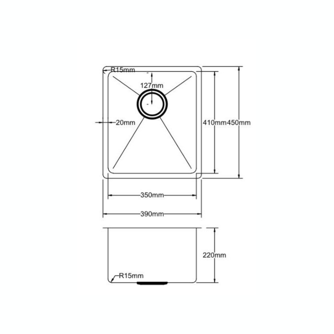 Stainless Steel Kitchen Sink - 390x450x220mm