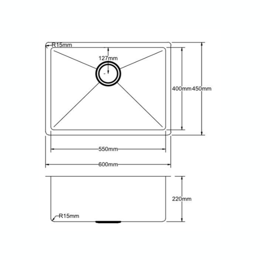 Stainless Steel Kitchen Sink - 600x450x220mm