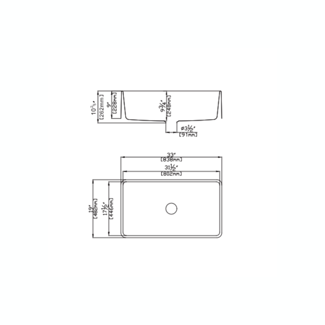 Quartz Farmhouse Kitchen Sink - 838x482x262mm