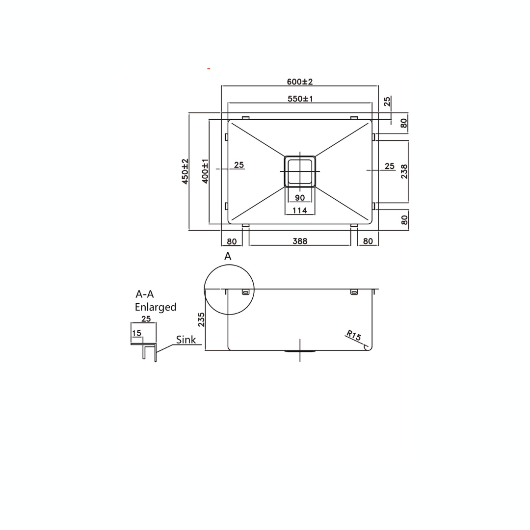 Stainless Steel Kitchen Sink - 600x450x235mm