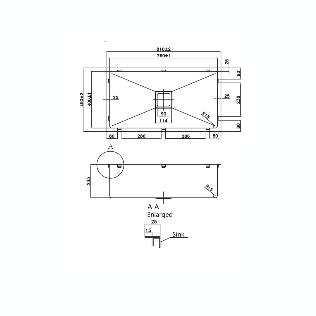Stainless Steel Kitchen Sink - 810x450x235mm