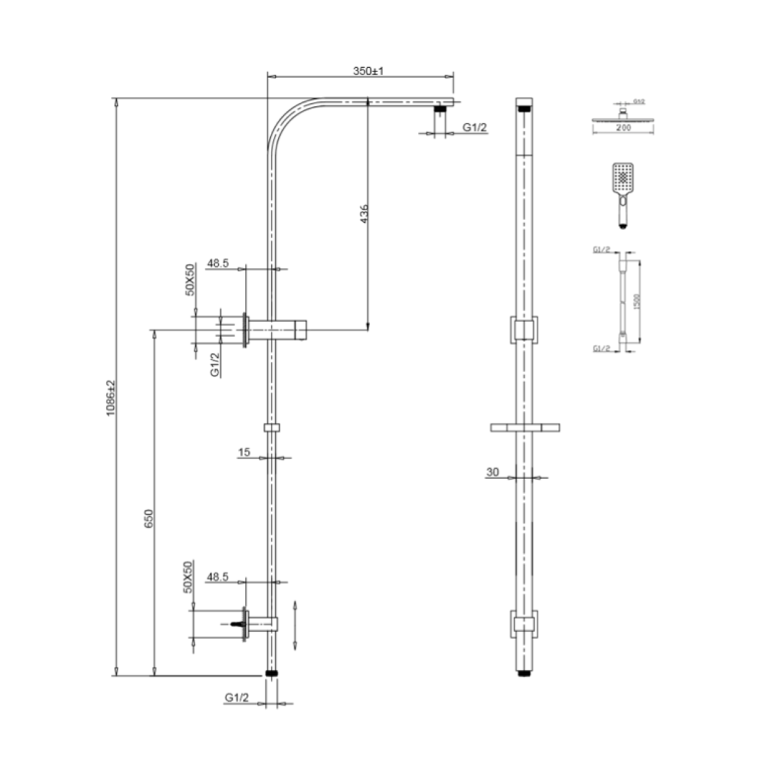 Luxury 2 in 1 Shower Top Inlet