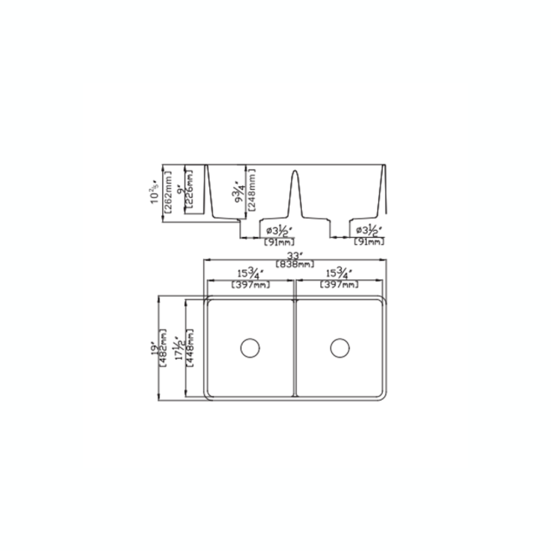 Quartz Farmhouse Kitchen Sink - 838*482*262mm - Double Bowl