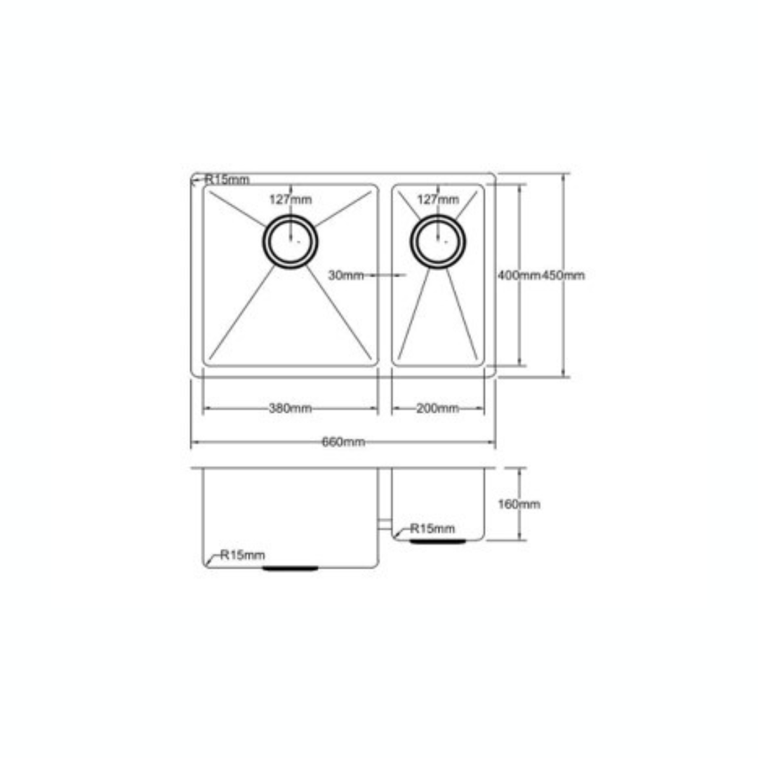 Stainless Steel Kitchen Sink - 660x450x220mm