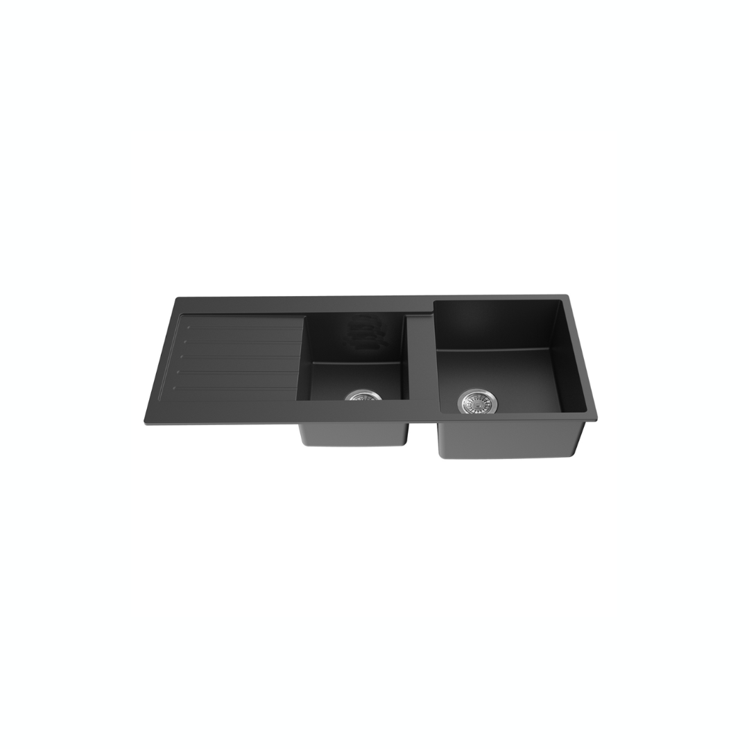 Quartz Top-Mount Kitchen Sink Double Bowl with Drainer - 1160x500x216mm