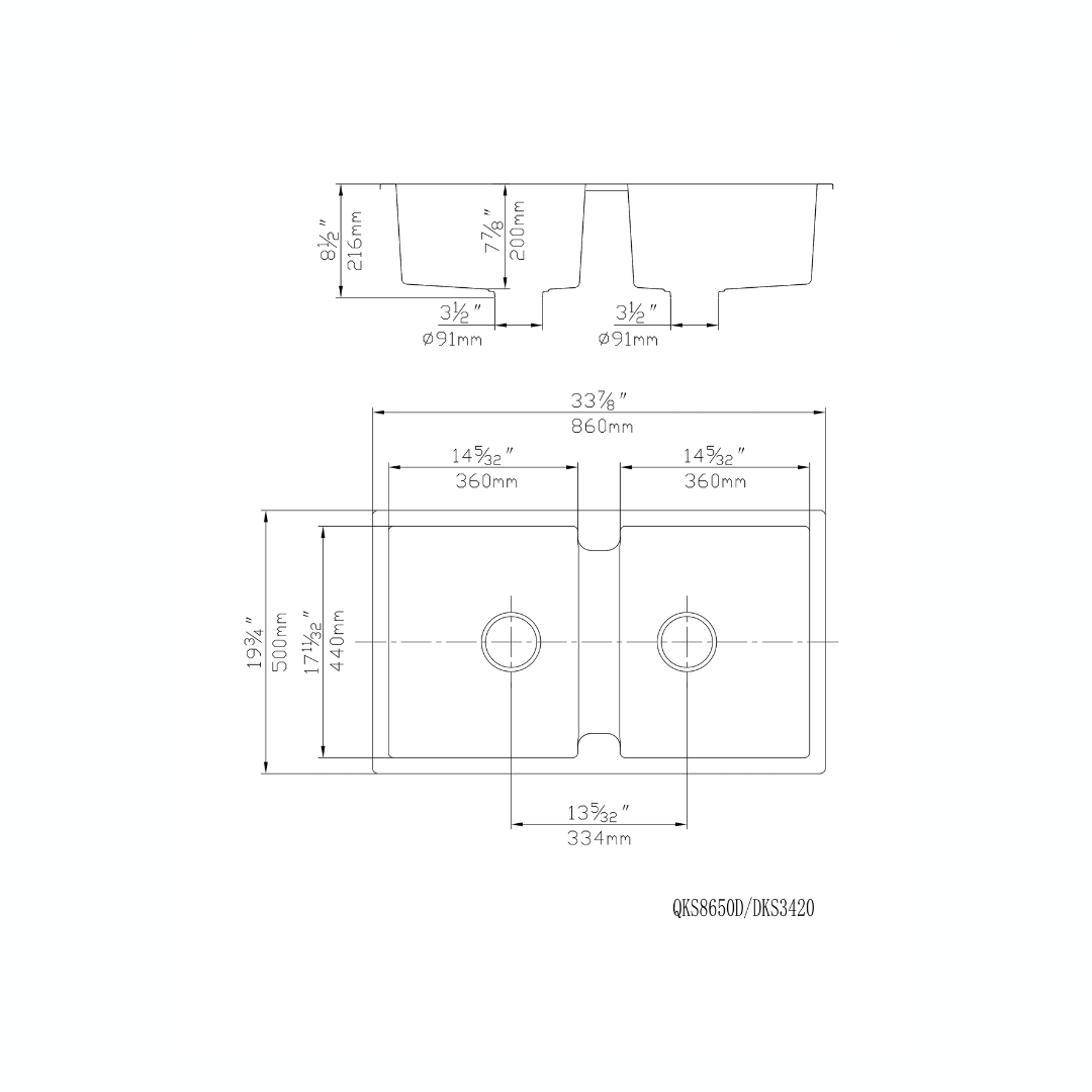 Quartz Top-mount Kitchen Sink Double Bowl - 860x500x216mm